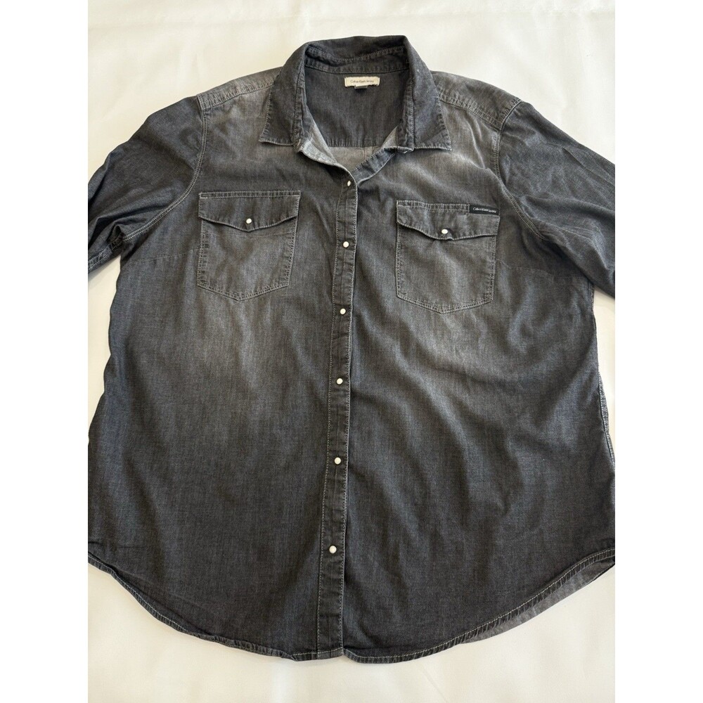 CALVIN KLEIN Men Sz XXL Denim Black Pearl Snap Black Button-Up Western Shirt